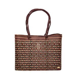 NEW LOLA'S BAG women's travel woven tote bag with clutch in burgundy/green